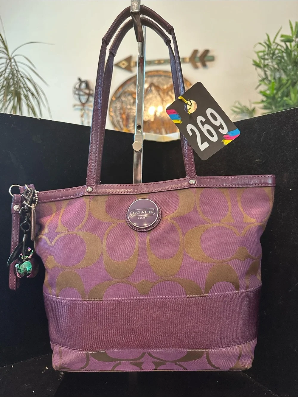 Coach #269 Poppy  Purple and Gold Signature Sateen Glam Tote
